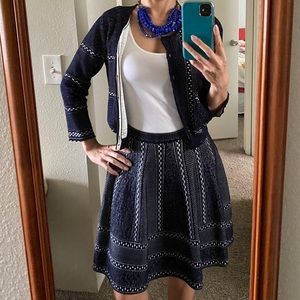 Navy blue lace crochet skirt suit